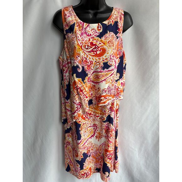 J Jill Colorful Paisley Print Layered Sleeveless Shift Dress Size M Classy Boho - Picture 1 of 11